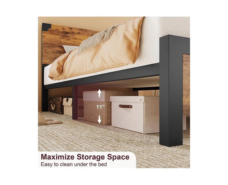 gaomon Full Size Bed Frame with Wood Headboard, Full Platform Bed Frame with Under Bed Storage and Metal Legs, Noise Free, No Box Spring Needed, Easy