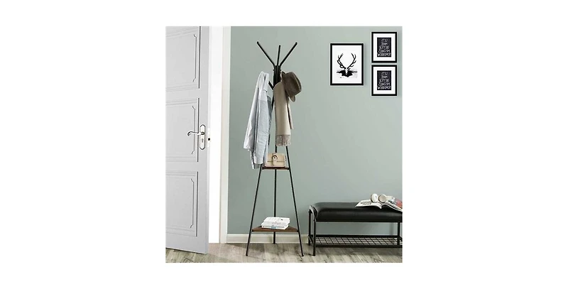 Slickblue Modern Coat Rack with Metal Frame and 2 Storage Shelves for Entryway Organization