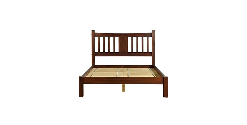 Solid Wood Farmhouse Bed Frame – Platform Design with Built-In Headboard, No Box Spring Required