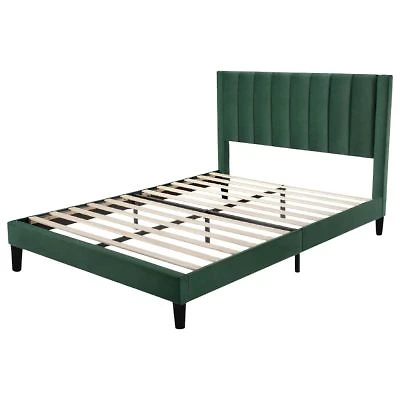 Velvet Platform Bed Frame With Headboard X2013 Soft Upholstery Wood Slats Durable Structure For Home Bedroom