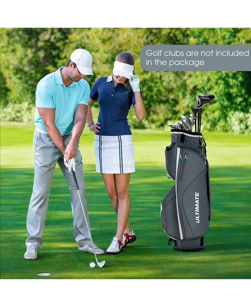 Gymax 14 Dividers Golf Cart Bag w/ 7 Zippered Pocket Cooler Bag Rain Hood Valuable Bag