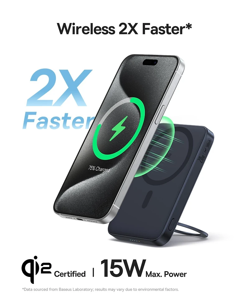Baseus Qi2 Magnetic Power Bank 20W MagSafe Portable Charger 5000mAh Bracket Battery Pack with 360°Rotatable Ring Stand PicoGo