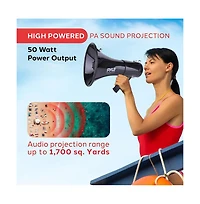 Pyle Megaphone Pa Speaker with Siren, Handheld Mic & Aux Input - 50W, 1,700+ Yard Range