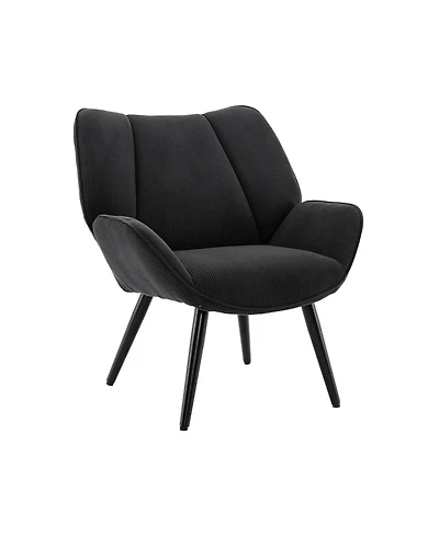Modern Mid-Century Accent Armchair, Comfortable Single Sofa for Living Room, Bedroom, or Office, Corduroy Upholstered Reading Chair with Wingback Arms