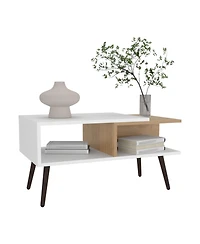 Drexel Coffee Table, 2 Shelves, 4 legs, White / Natural Oak