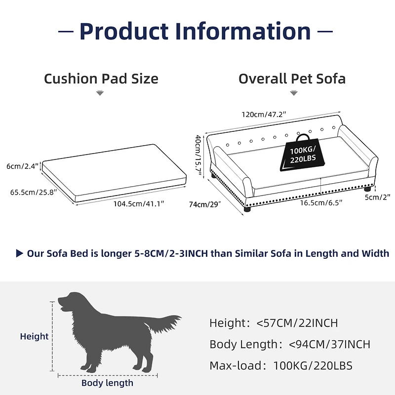 Bingopaw Dog Sofa Lounge Bed Dutch Velvet Upholstered Pet Couch Bed Removable Cushion