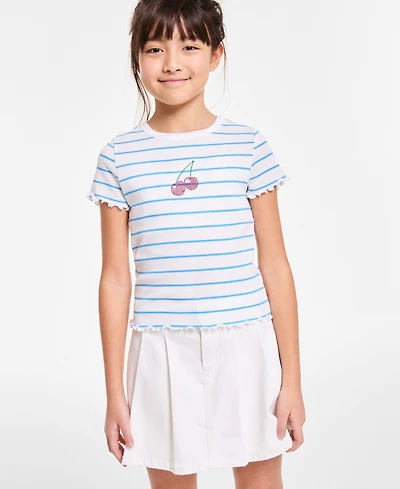 Epic Threads Little & Big Girls Cherry Stripe Rhinestone Baby Tee, Exclusively at Macy's
