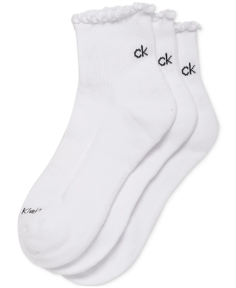 Calvin Klein Women's 3-Pk. Ruffled Quarter Performance Socks
