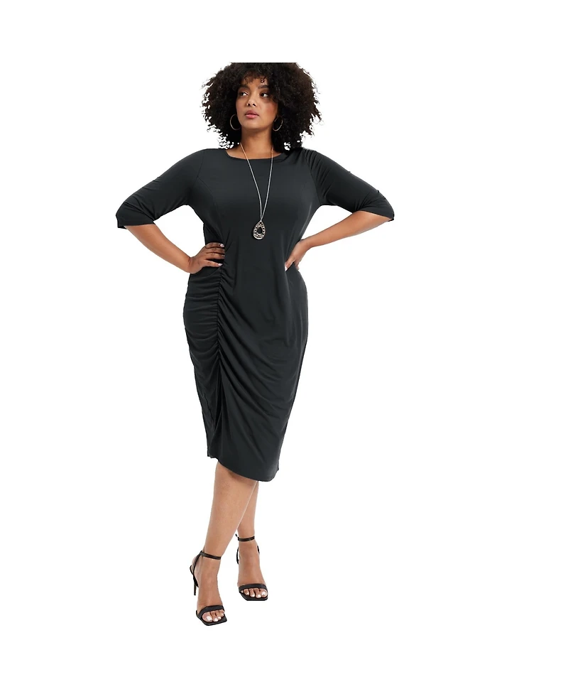 June + Vie Plus Size June + Vie Ruched Detail Midi Dress