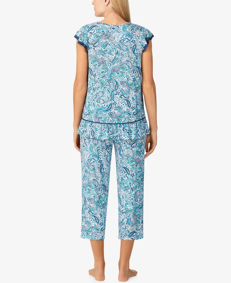 Ellen Tracy Women's Short Sleeve Crop Pajama Set