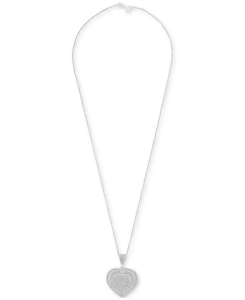Diamond Heart Halo Cluster 18" Pendant Necklace (3/4 ct. t.w.) in Sterling Silver, Exclusively at Macy's
