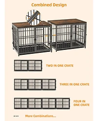 Bingopaw Furniture Style Wooden Dog Crate Pet Kennel End Table with Three Doors and Tray