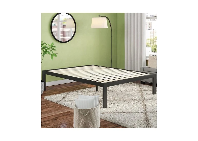 Metal Platform Bed Frame with Wooden Slats Quick Assembly