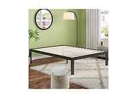 Metal Platform Bed Frame with Wooden Slats Quick Assembly