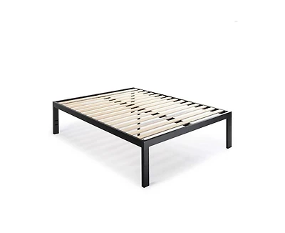 Metal Platform Bed Frame with Wooden Slats Quick Assembly