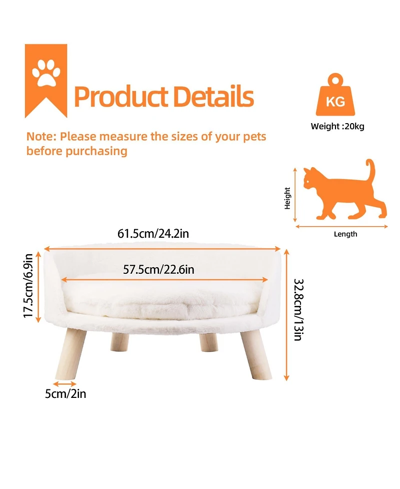 Bingopaw Luxury Pet Soft Warm Cat Dog Bed Wood Legs with Cushion Pad Nesting Bed Washable