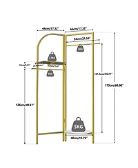 Unho Gold Metal Corner Coat Rack: Garment Rack with 2 Shelves Storage Hanging Clothes