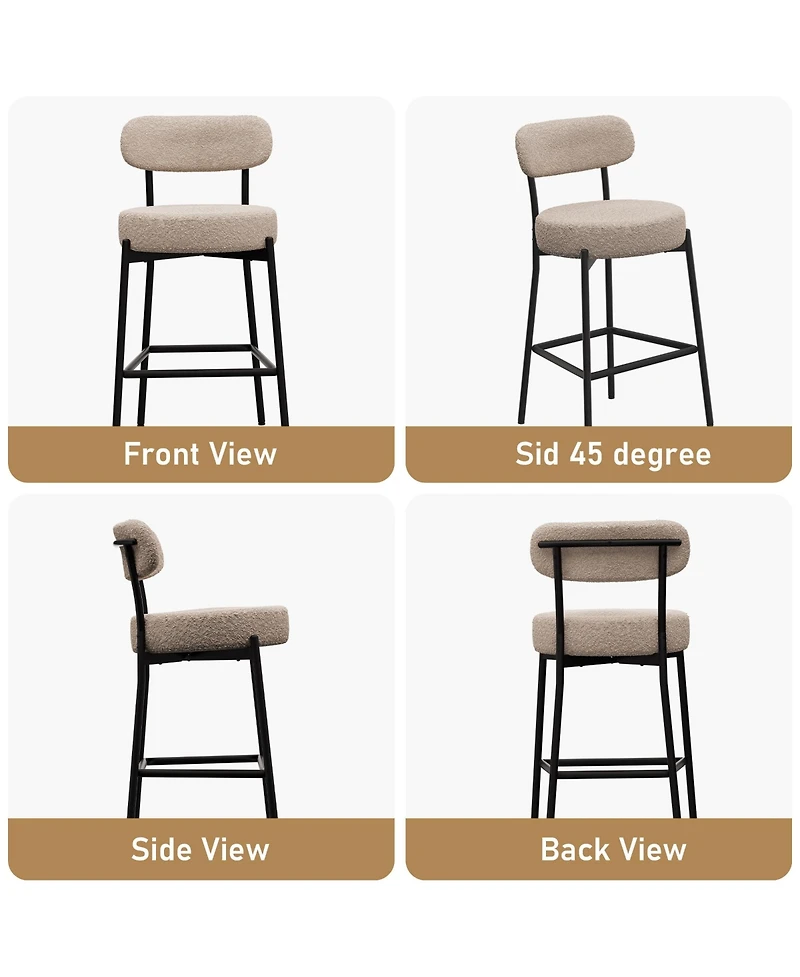 Dyhome Bar Stools Set of 3, 27 Inches Counter Height Kitchen Bar Stools with Back, Modern Metal Tall Bar Stools for Kitchen Island