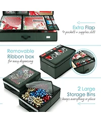 Hearth & Harbor Premium Holiday Gift Wrapping Paper Accessories Storage Organizer Box - X-Large with Wheels 2 removable Bins