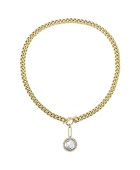 14k Gold Plated with Clear Cubic Zirconia Halo Drop Curb Chain Necklace