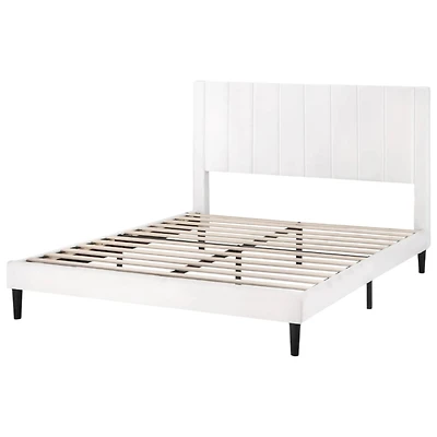 Velvet Platform Bed Frame with Headboard – Soft Upholstery, Wood Slats, and Durable Structure for Home Bedroom