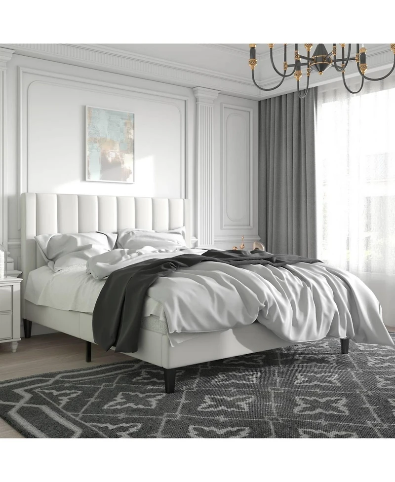Velvet Platform Bed Frame with Headboard – Soft Upholstery, Wood Slats, and Durable Structure for Home Bedroom