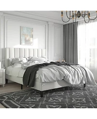 Velvet Platform Bed Frame with Headboard – Soft Upholstery, Wood Slats, and Durable Structure for Home Bedroom