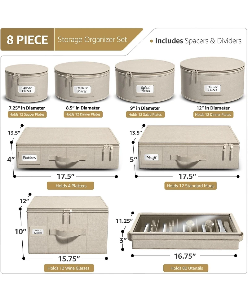 Sorbus 8 Piece Hard Shell Dinnerware Storage Cases - for Dinnerware, Mugs