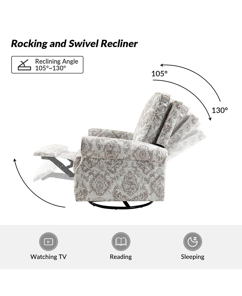 Evelia Floral Swivel Rocker Manual Recliner