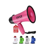 Pyle 20-Watt Mini Megaphone Speaker with Siren, Adjustable Volume, Portable, Lightweight, Battery Operated Pink Bullhorn