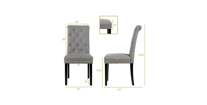 Slickblue Set of 2 Linen Button Tufted Dining Chair with Wood Legs