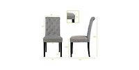 Slickblue Set of 2 Linen Button Tufted Dining Chair with Wood Legs