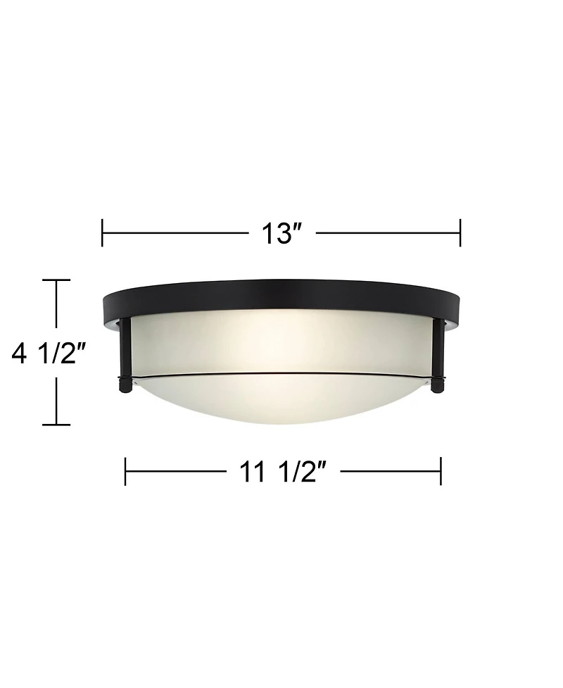 Possini Euro Design Encina 13" Modern Industrial Flush-Mount Ceiling Light Fixture Kitchen Foyer Hallway Round Black White Glass