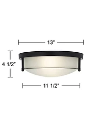 Possini Euro Design Encina 13" Modern Industrial Flush-Mount Ceiling Light Fixture Kitchen Foyer Hallway Round Black White Glass