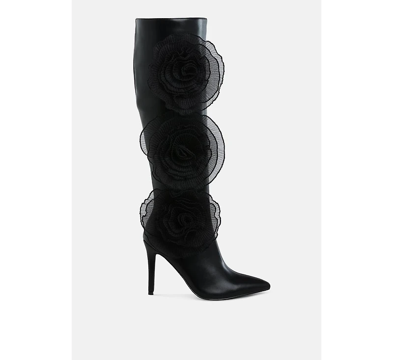 Chinkara Sheer Big Rose Detail Long Boots