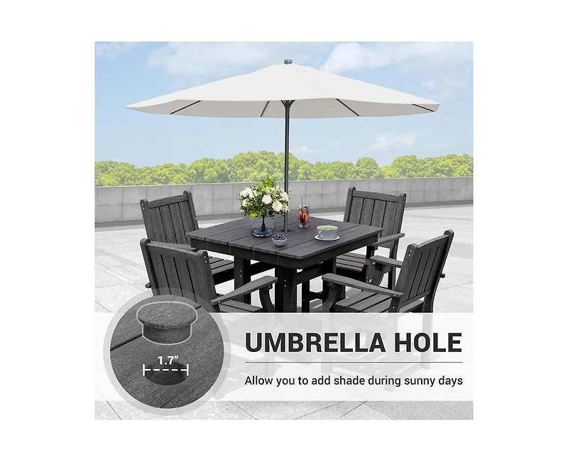 5-Piece Hdpe Plastic Patio Outdoor Dining Set with Arm Chairs in Black