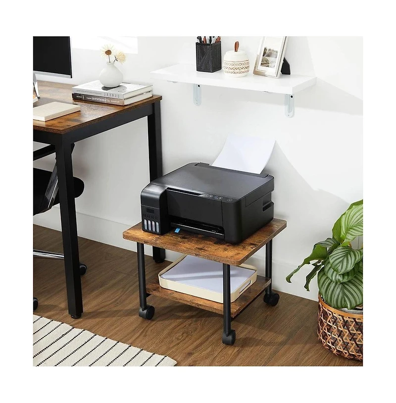 Slickblue Industrial Printer Stand Cart with Metal Frame and Wood Top - Storage with Bottom Shelf