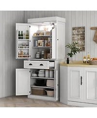 Homcom 71" Kitchen Pantry Cabinet with Large Storage and Led Lights,