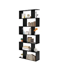 Gouun 6 Tier S-Shaped Bookshelf Storage Display Bookcase Decor Z-Shelf