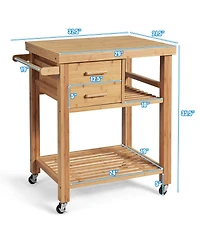 Gouun Bamboo Kitchen Trolley Cart with Tower Rack and Drawers