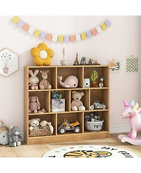 Gouun 41 inches Wooden Toy Storage Organizer with 10 Cubes for Kids