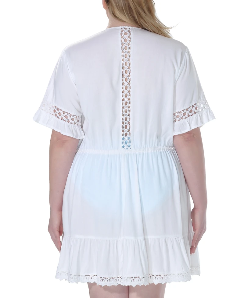 Raviya Plus Size Lace-Inset Mini Cover-Up Dress
