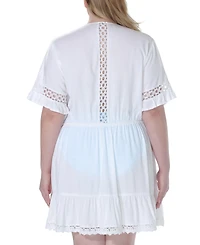 Raviya Plus Size Lace-Inset Mini Cover-Up Dress