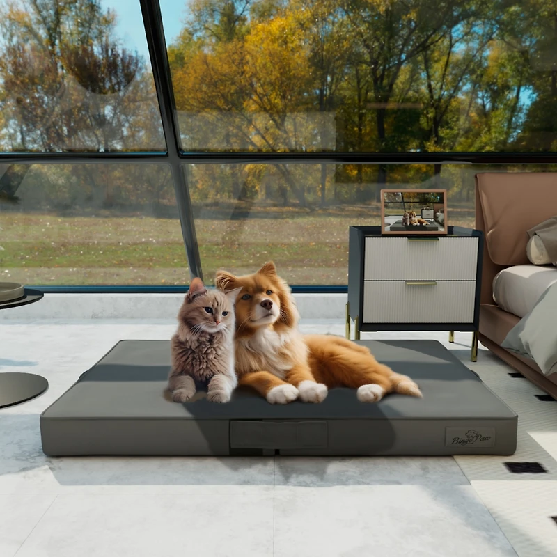 Bingopaw 38'' Dog Bed Sofa Microfiber Leather Foldable Pet Mattress Sofa