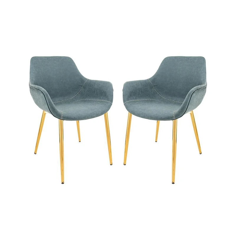 LeisureMod Markley Modern Leather Dining Arm Chair With Gold Metal Legs Set of 2