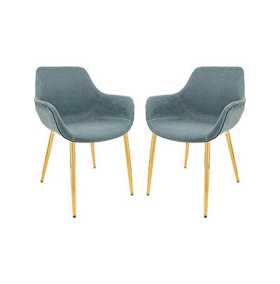 LeisureMod Markley Modern Leather Dining Arm Chair With Gold Metal Legs Set of 2