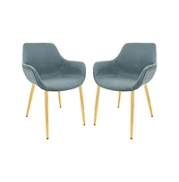 LeisureMod Markley Modern Leather Dining Arm Chair With Gold Metal Legs Set of 2