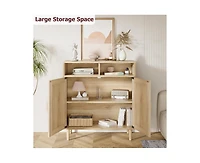 gaomon Sideboard Buffet Storage Cabinet, Rattan Kitchen Cabinet with 2 Doors/Shelf