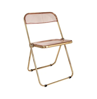 LeisureMod Lawrence Acrylic Folding Chair With Gold Metal Frame