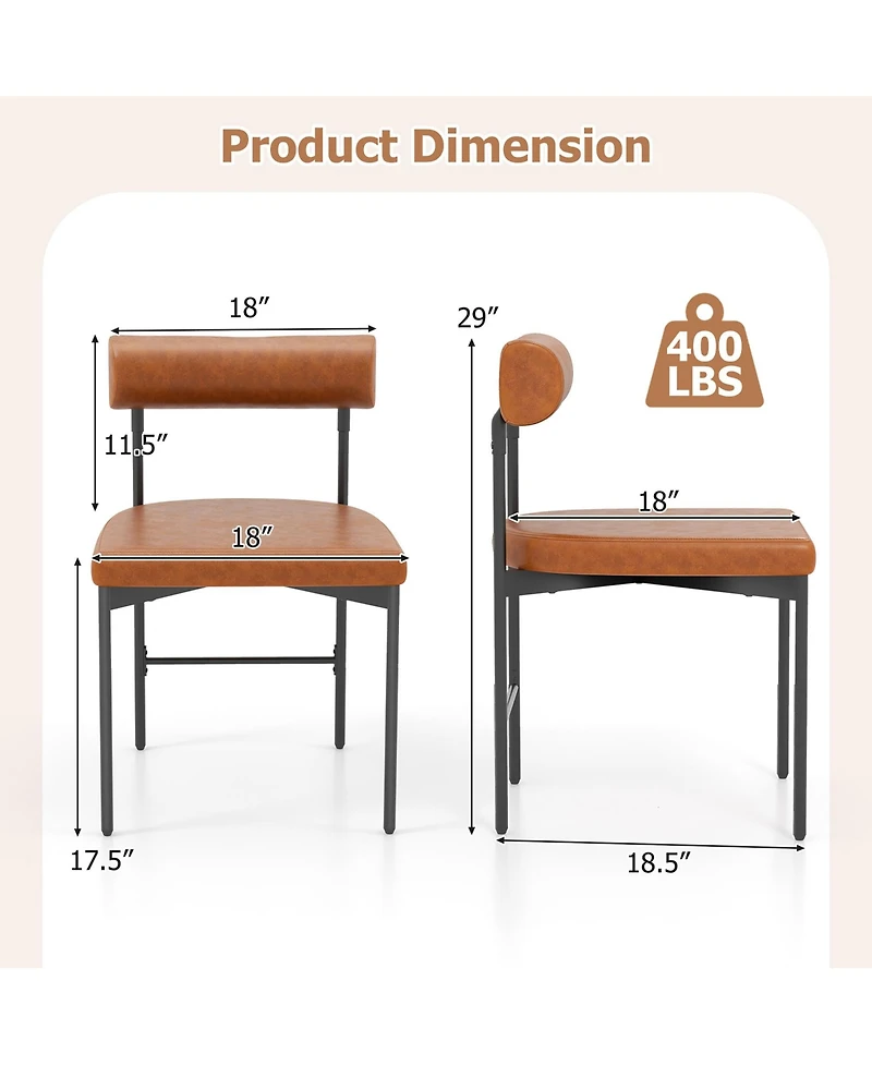 Gymax Dining Chair Set of 2 Faux Leather Upholstered Kitchen Side w/ Curved